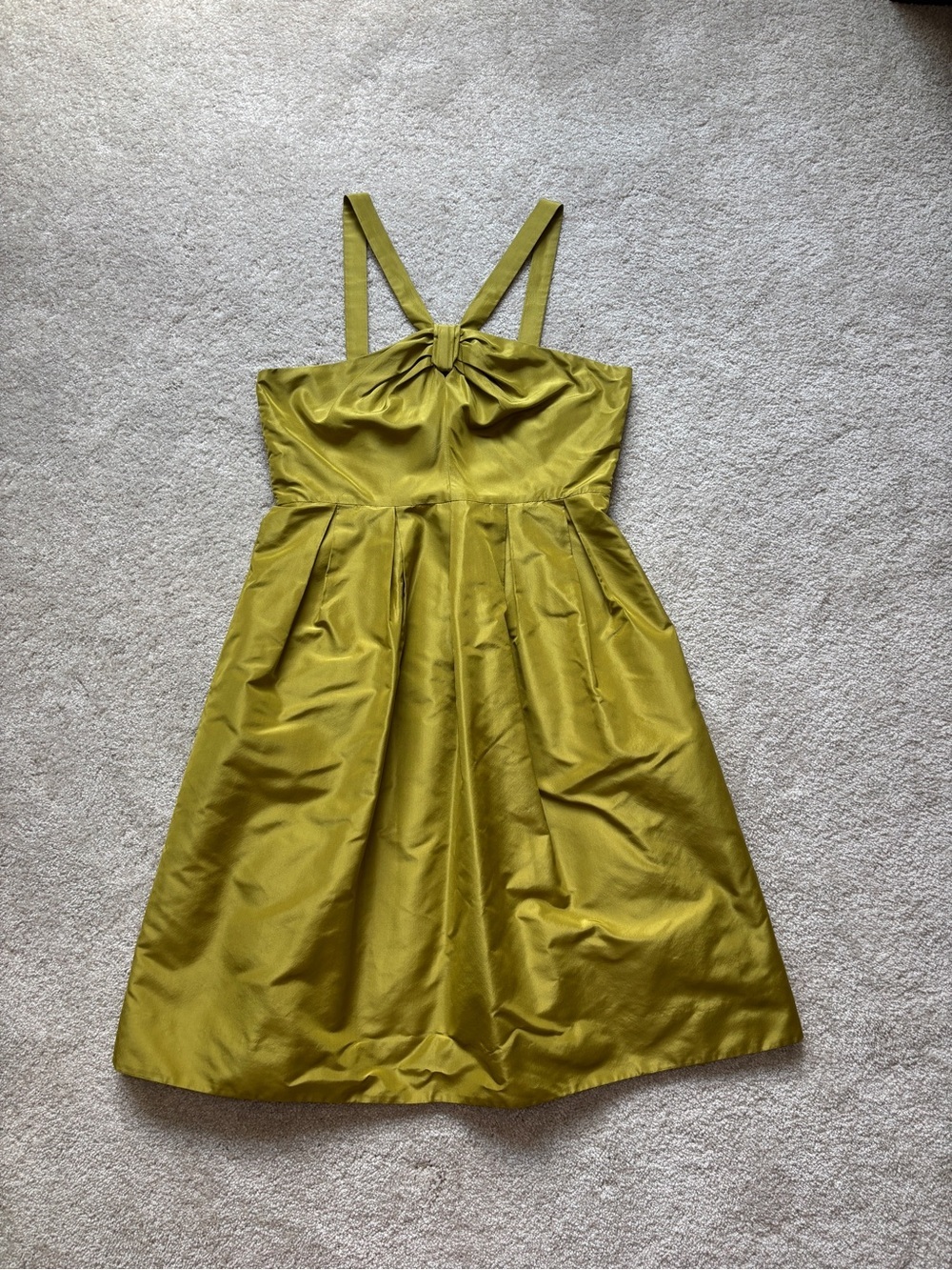 J.Crew 100% Silk Knot Front Cocktail Dress Size 8 Chartreuse Green Fit & Flare - Picture 2 of 12